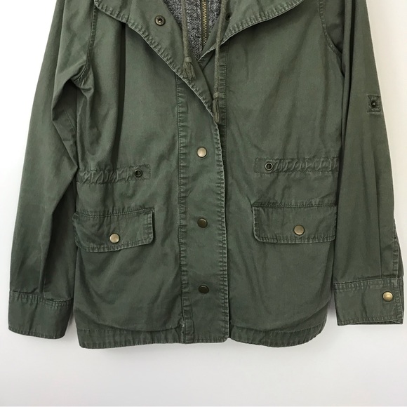 Active USA Army Green Olive Gray Utility Jacket Zip Up Hooded Jacket Women Small - Picture 9 of 12